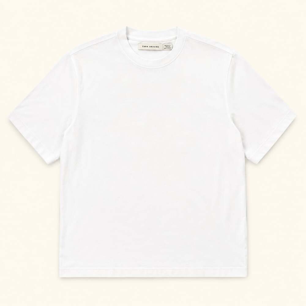 Zara Origins Quiet Luxury Minimalist Boxy White Tee Size L